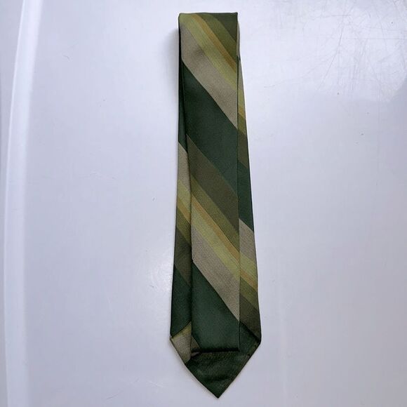 Vintage late 60s/early 70s green, tan  & gold diagonal stripe tie - Picture 3 of 3